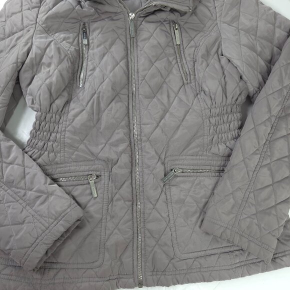 MICHAEL KORS GRAY QUILTED JACKET WOMEN'S SIZE PETITES MEDIUM HOODED ZIP POCKETS - Picture 7 of 16